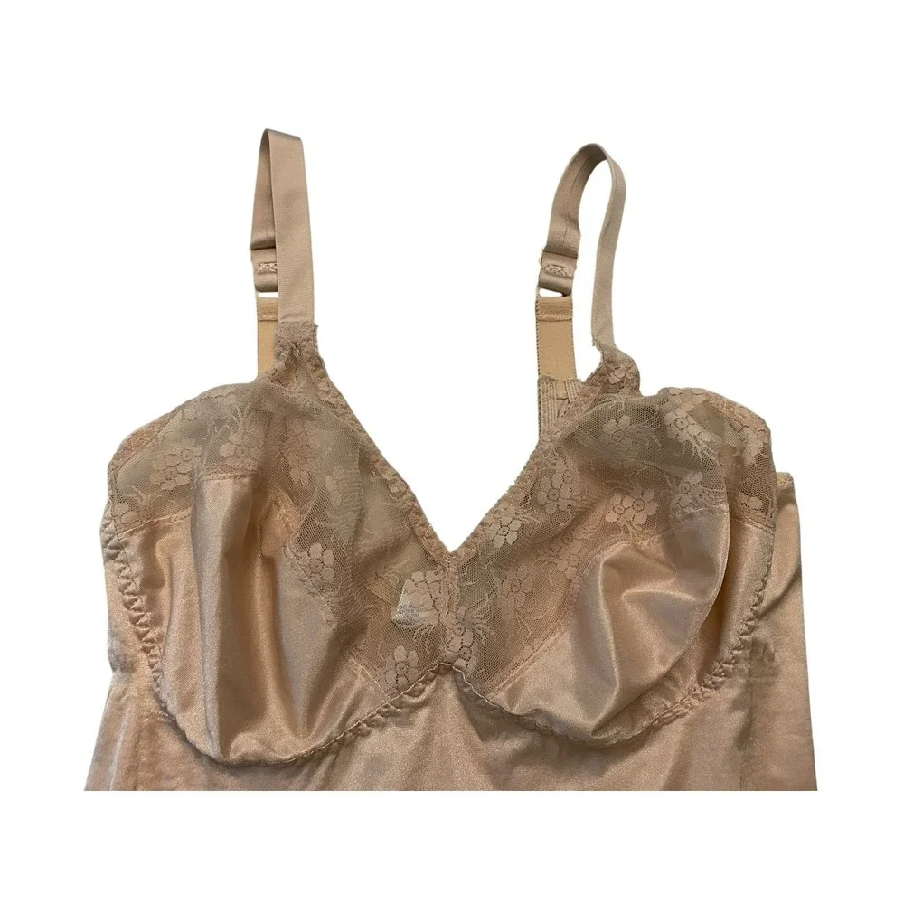 Vtg JCPenney Full Slip Dress 42 B C D Beige Nude Antron III Nylon Lace USA Made